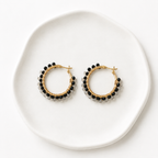 Pendientes de Aro con Cristales Blancos y Negros