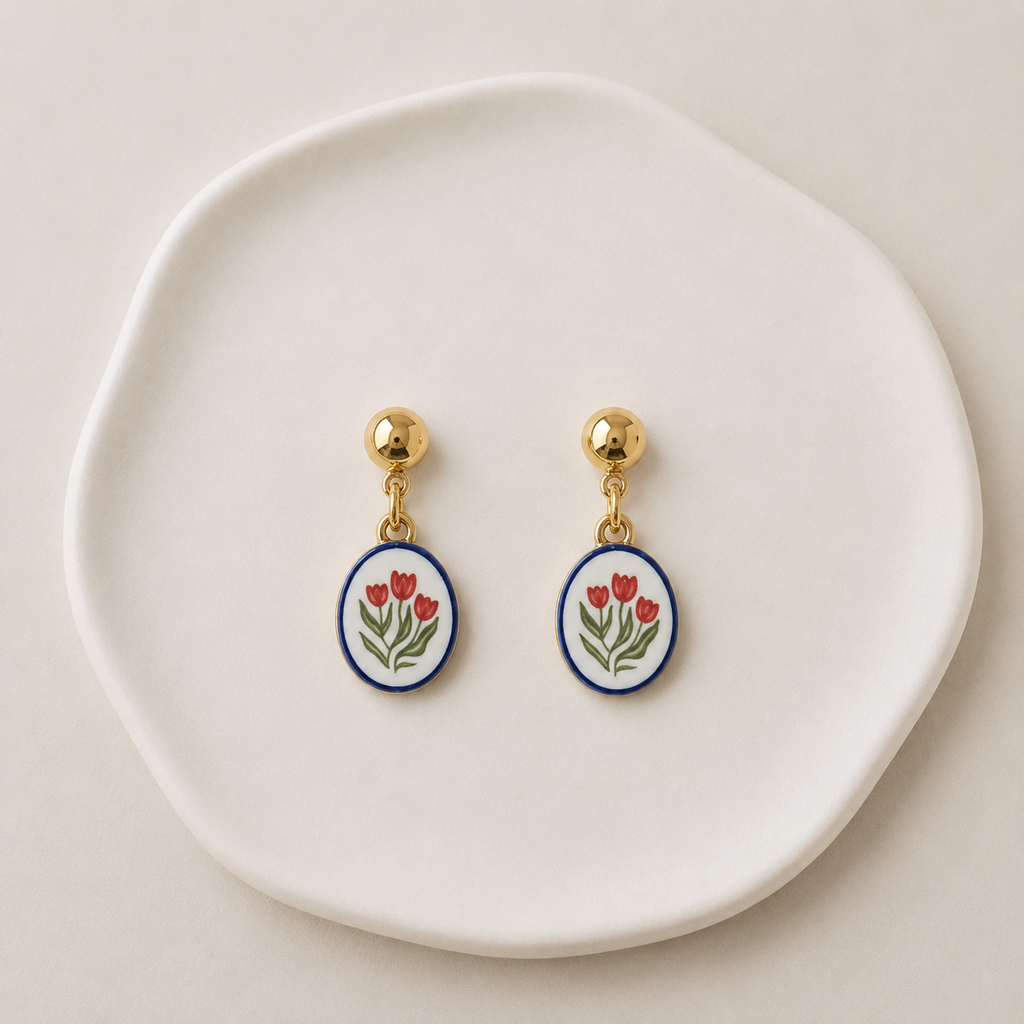 Pendientes Tulipanes Vintage de Acero Inoxidable Dorados
