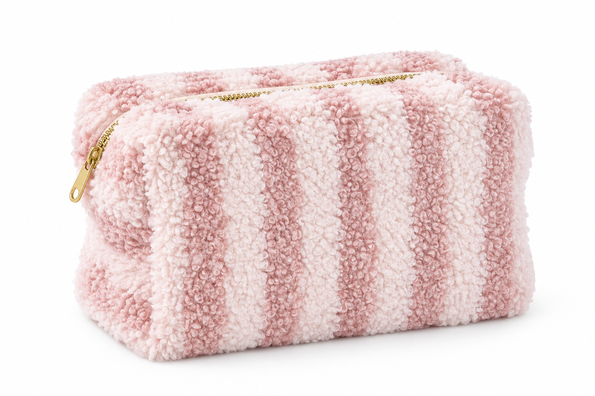 Neceser Peludito Rayas Rosa
