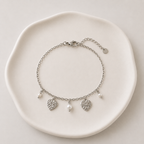 Pulsera Corazones y Perlas de Acero Inoxidable Plateada