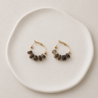 Pendientes Aro con Cuentas Naturales de Acero Inoxidable Dorados