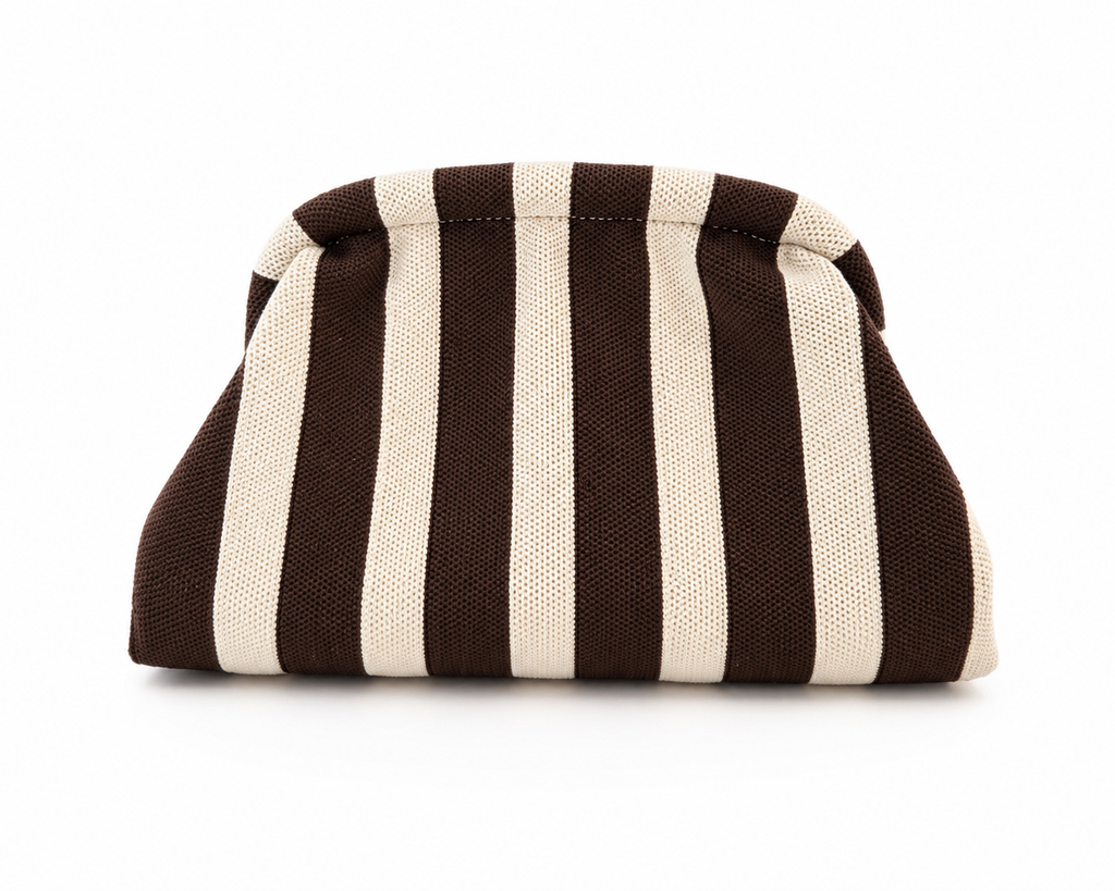 Bolso Clutch de Punto a Rayas Marrón