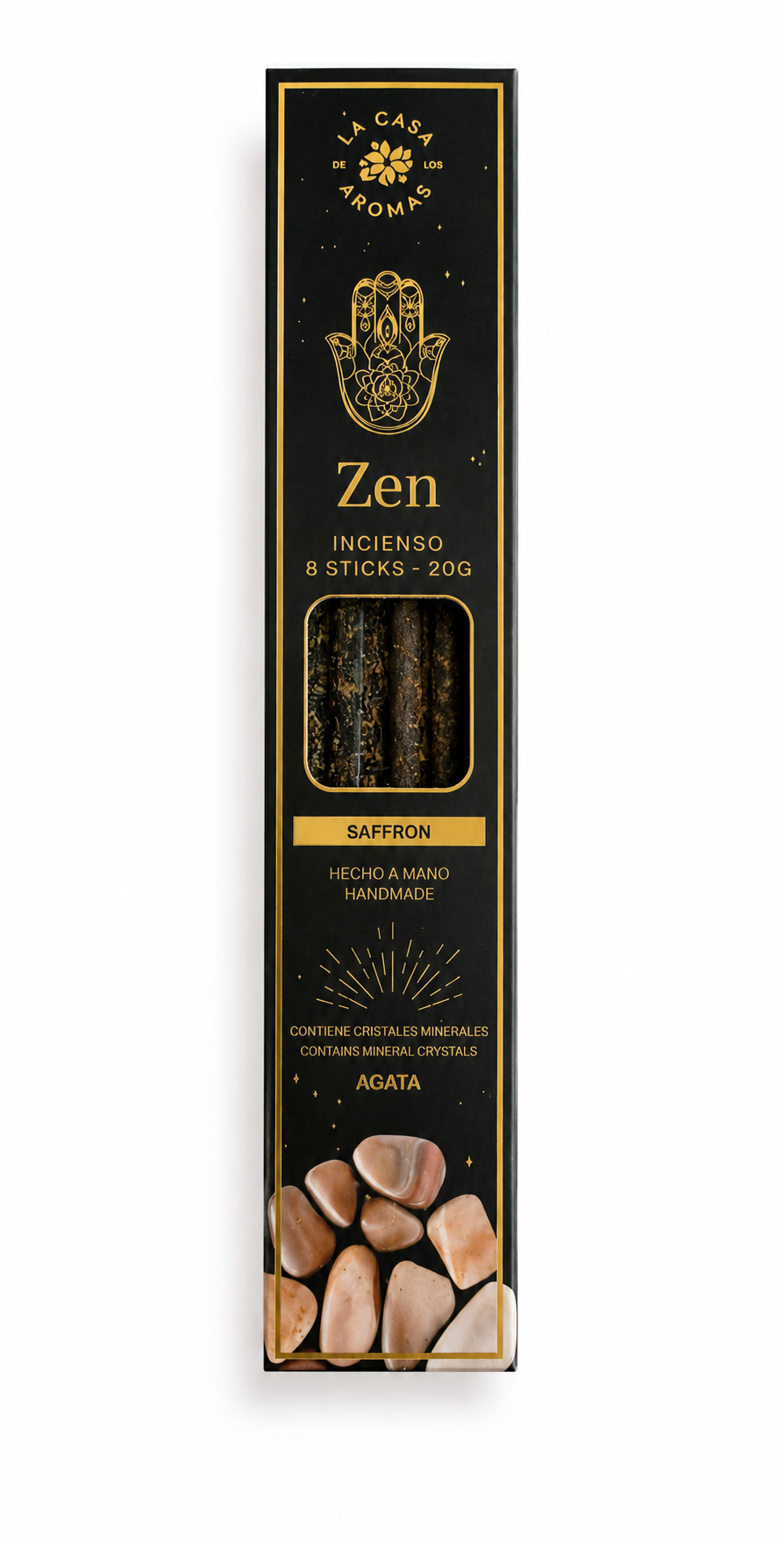 Incienso Artesanal Zen con Ágata – Azafrán | 8 Varillas