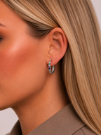 Pendientes Aro con Circonitas Multicolor de Acero Inoxidable Plateados