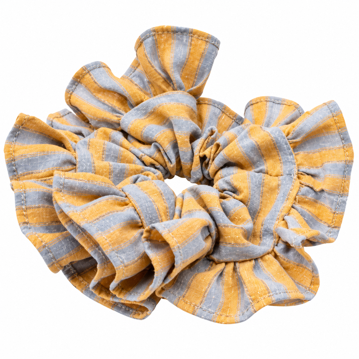 Scrunchie Rayas Mostaza y Azul