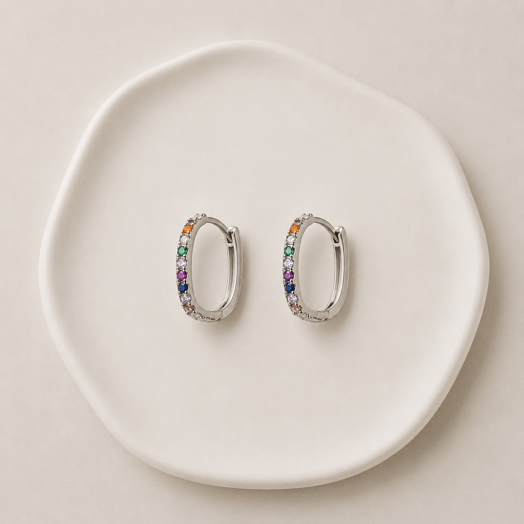 Pendientes Aro con Circonitas Multicolor de Acero Inoxidable Plateados