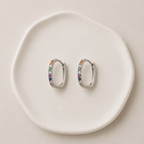 Pendientes Aro con Circonitas Multicolor de Acero Inoxidable Plateados